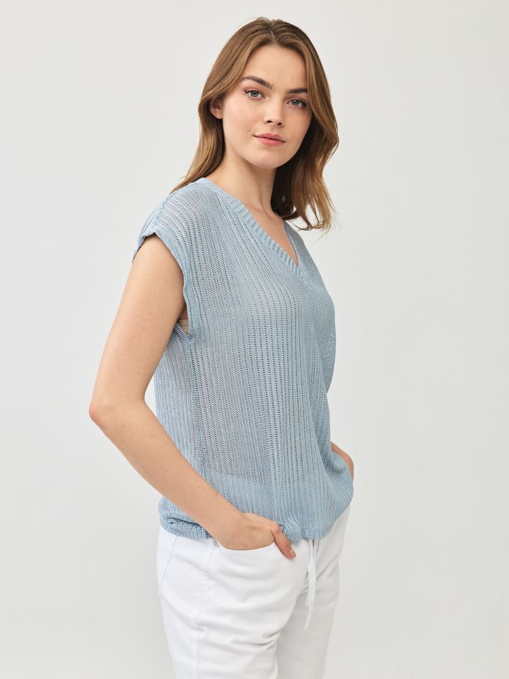 חולצה V רשת פוייל PROMO בצבע תכלת