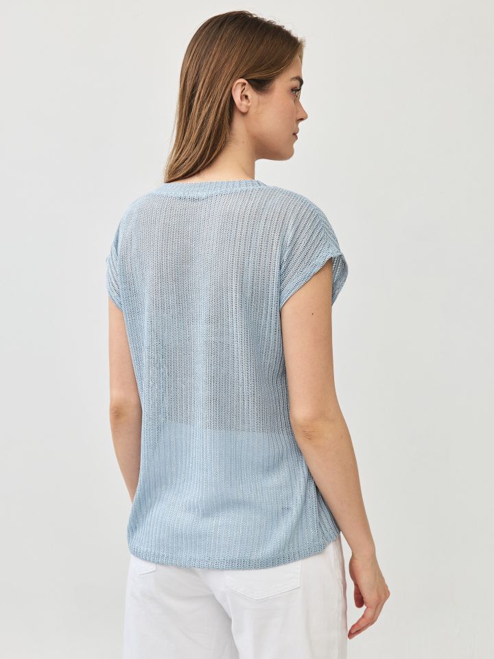 חולצה V רשת פוייל PROMO בצבע תכלת