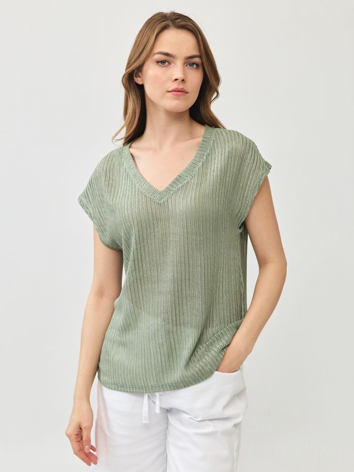 חולצה V רשת פוייל PROMO בצבע ירוק