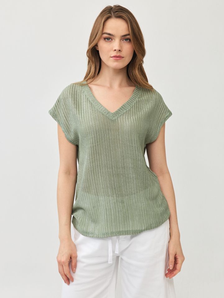 חולצה V רשת פוייל PROMO בצבע ירוק