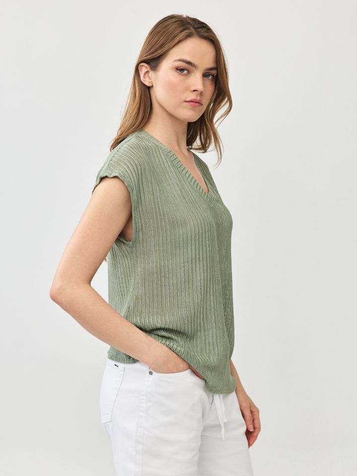 חולצה V רשת פוייל PROMO בצבע ירוק