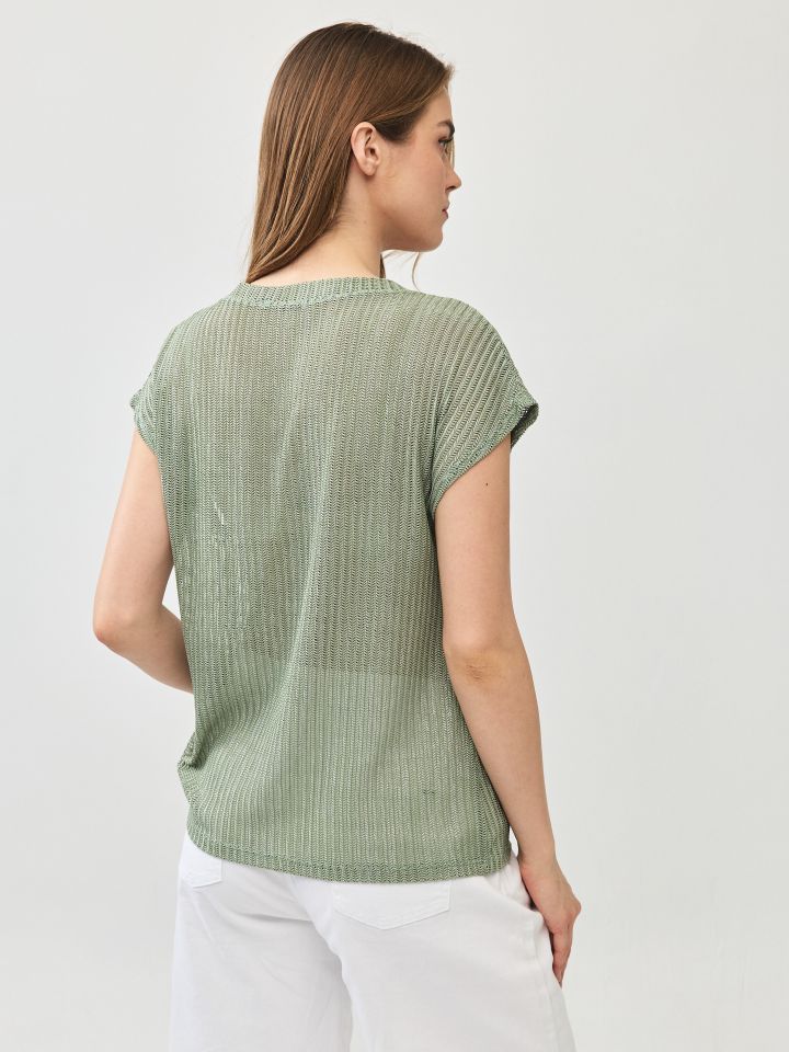 חולצה V רשת פוייל PROMO בצבע ירוק