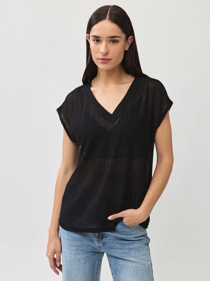 חולצה V רשת פוייל PROMO בצבע שחור