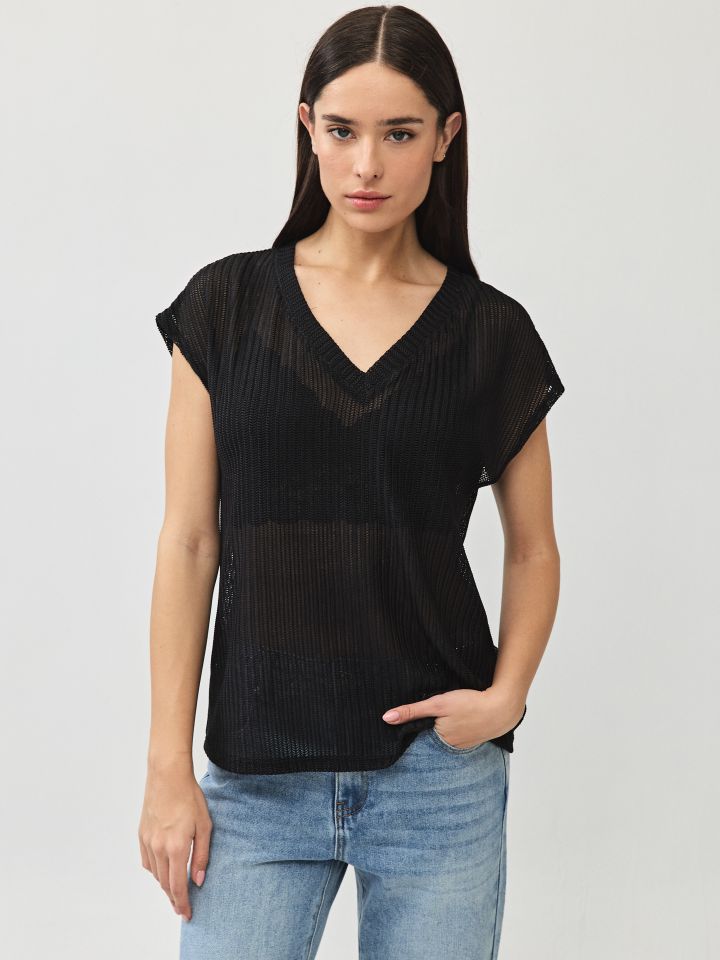 חולצה V רשת פוייל PROMO בצבע שחור