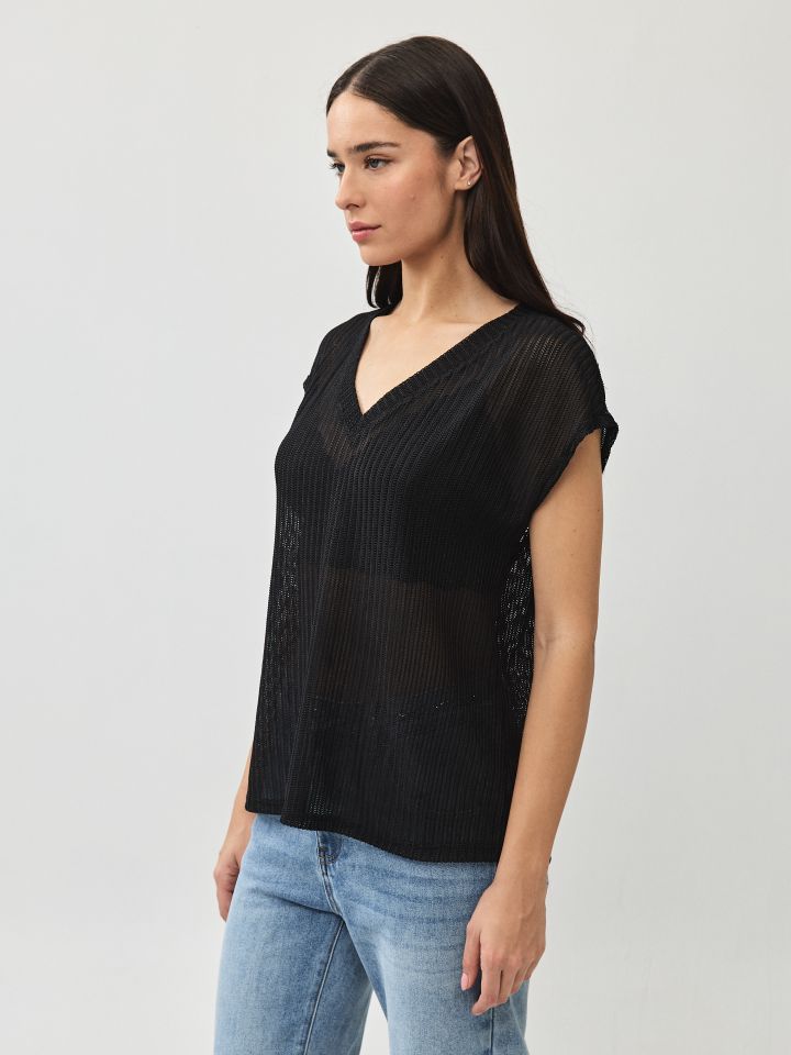 חולצה V רשת פוייל PROMO בצבע שחור
