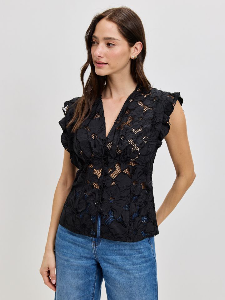 חולצה קרושה שרוול מלמלה בצבע שחור