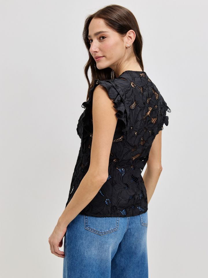 חולצה קרושה שרוול מלמלה בצבע שחור