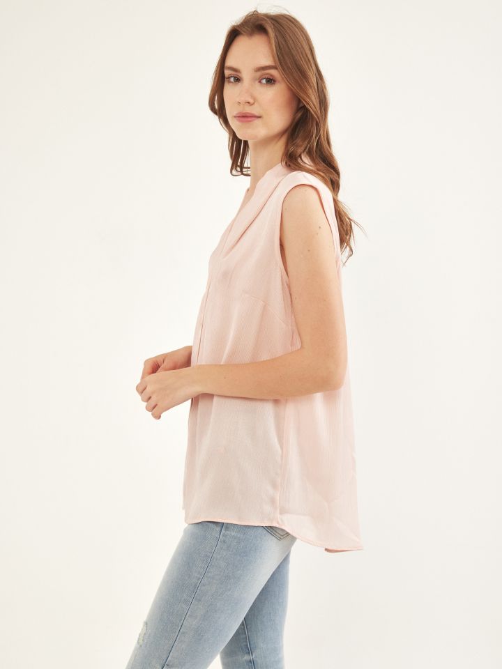 חולצה V כפתורים SHIRA בצבע ורוד עתיק