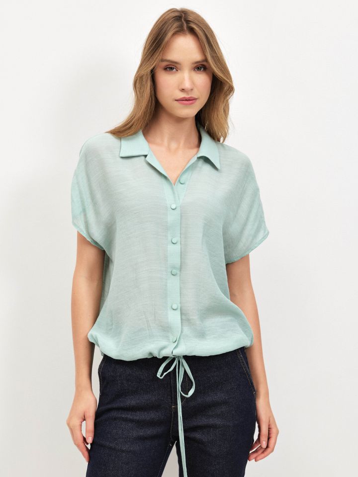 חולצה צוארון קשירה במותן PROMO בצבע ירוק בהיר