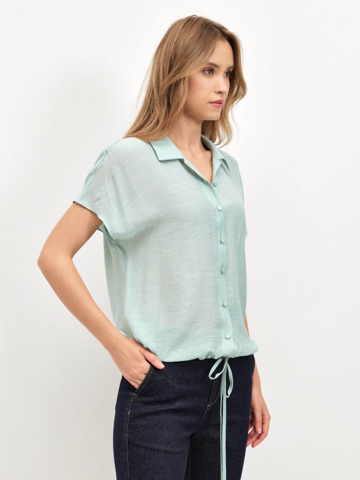 חולצה צוארון קשירה במותן PROMO בצבע ירוק בהיר