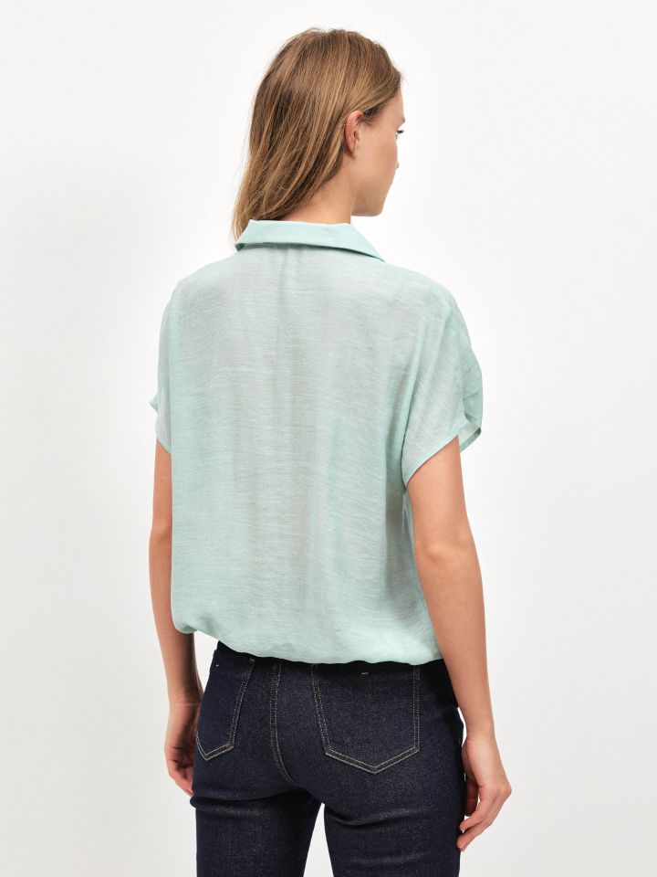 חולצה צוארון קשירה במותן PROMO בצבע ירוק בהיר