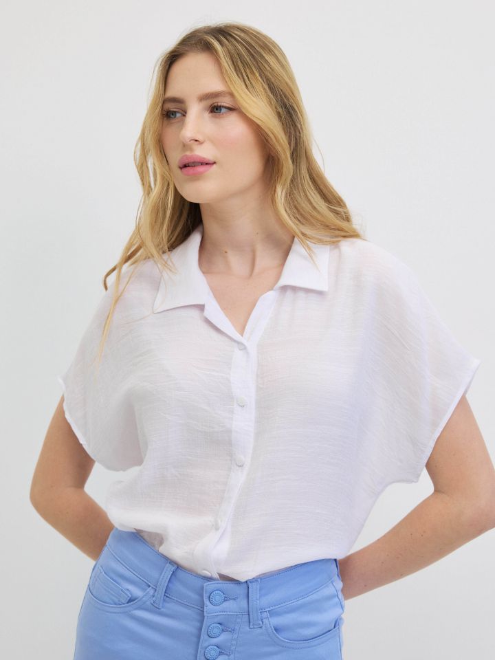 חולצה צוארון קשירה במותן PROMO בצבע לבן