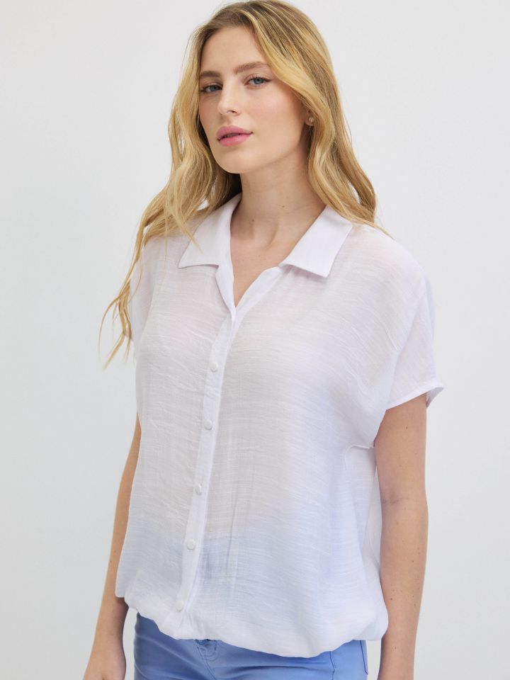 חולצה צוארון קשירה במותן PROMO בצבע לבן