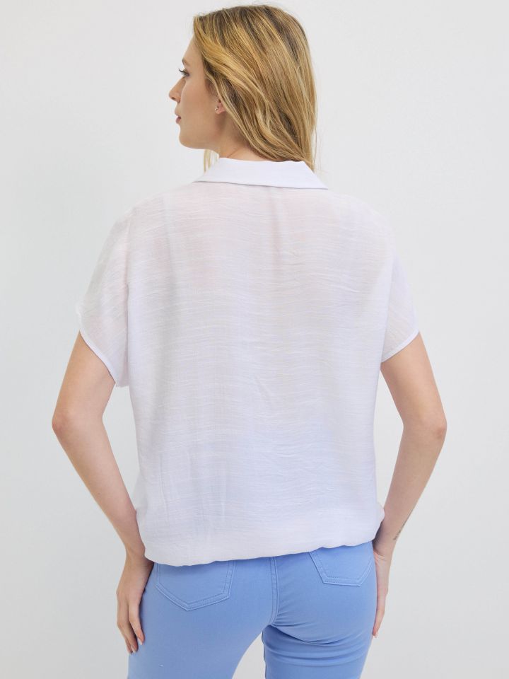 חולצה צוארון קשירה במותן PROMO בצבע לבן