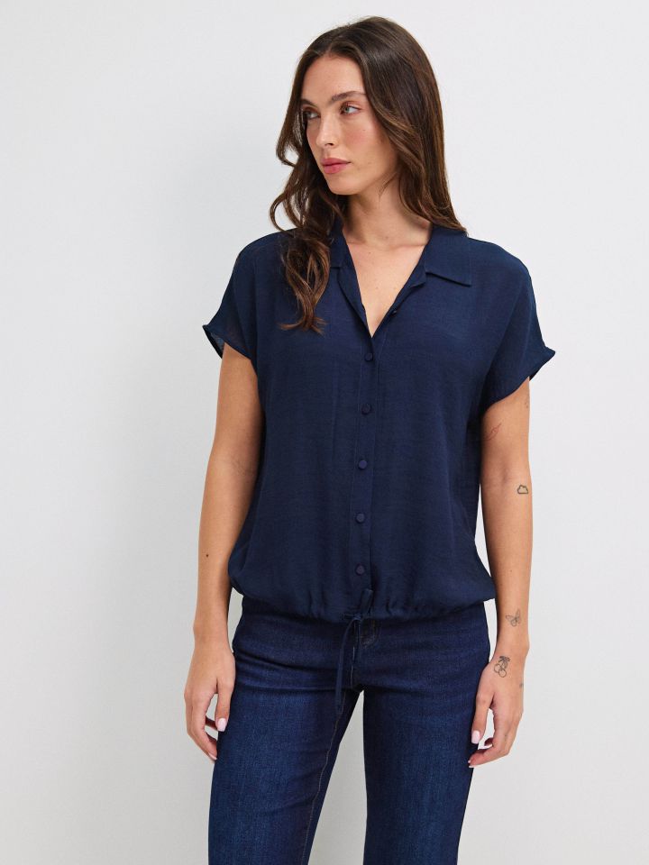 חולצה צוארון קשירה במותן PROMO בצבע נייבי