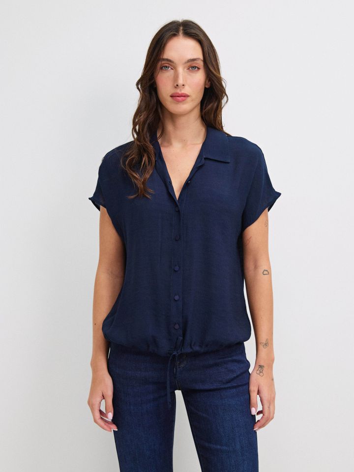 חולצה צוארון קשירה במותן PROMO בצבע נייבי