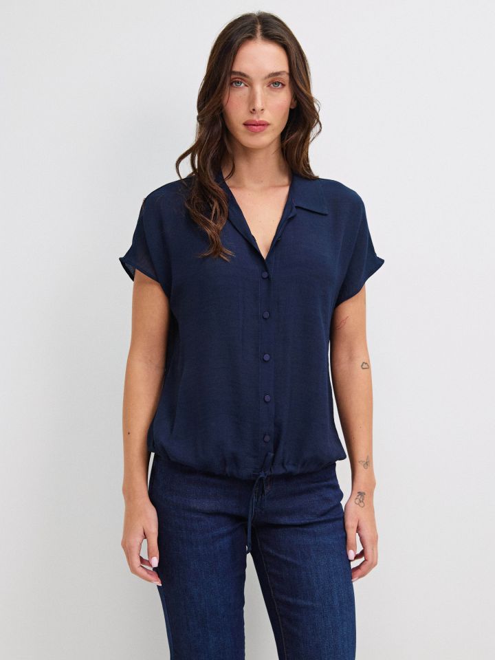 חולצה צוארון קשירה במותן PROMO בצבע נייבי