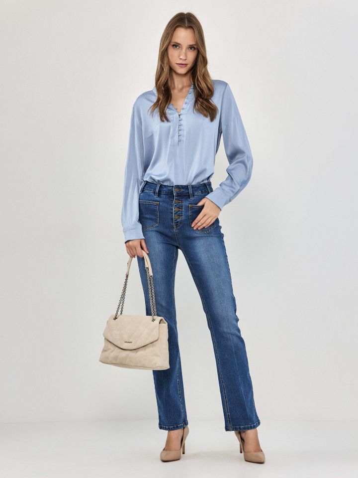 חולצה שינה שרוול ארוך בצבע תכלת