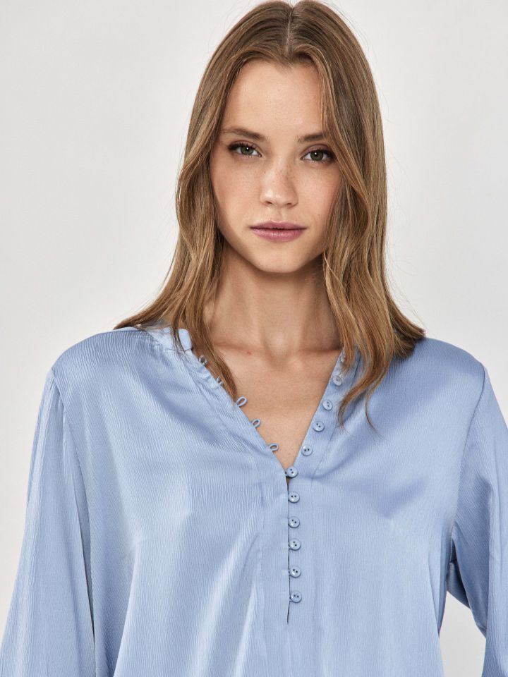 חולצה שינה שרוול ארוך בצבע תכלת