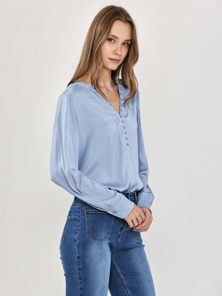 חולצה שינה שרוול ארוך בצבע תכלת