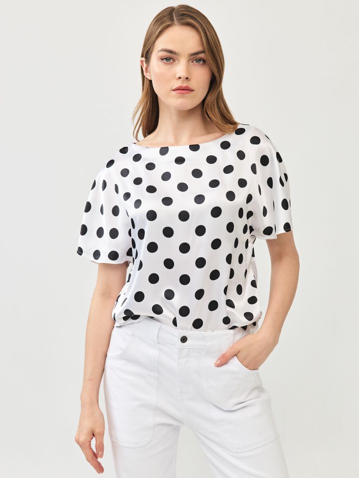 חולצה סטן נקודות בצבע לבן
