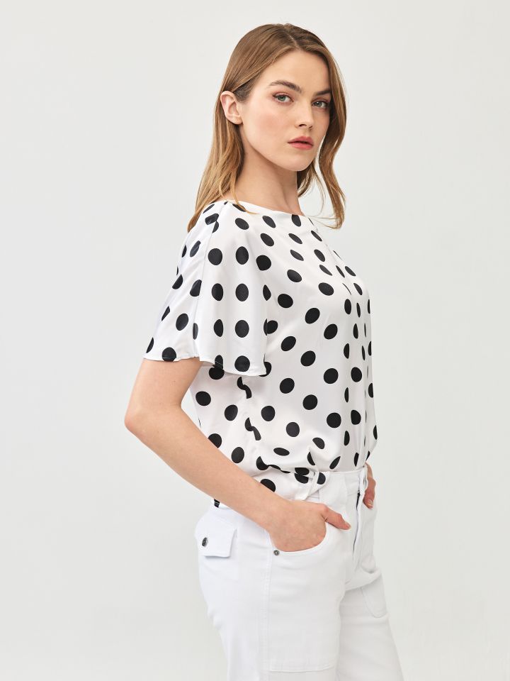 חולצה סטן נקודות בצבע לבן