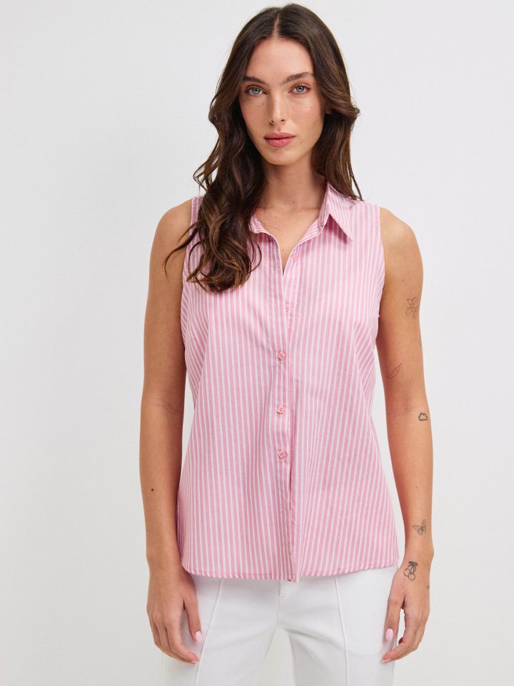 חולצה צוארון פסים PROMO בצבע ורוד עתיק