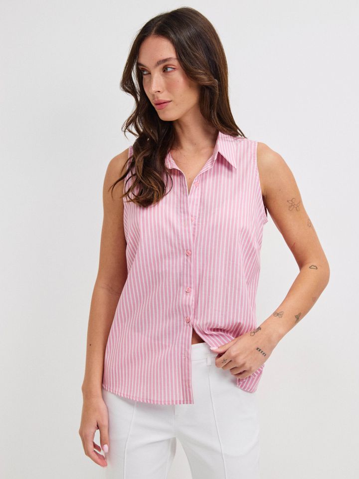 חולצה צוארון פסים PROMO בצבע ורוד עתיק