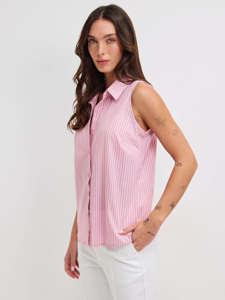 חולצה צוארון פסים PROMO בצבע ורוד עתיק