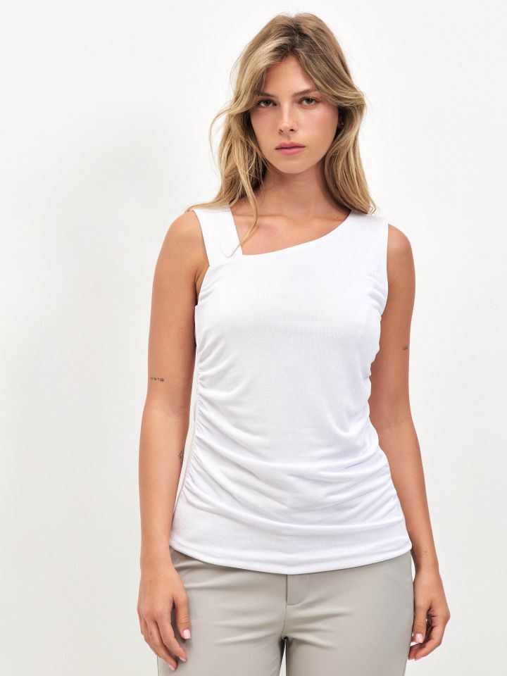 חולצה לורקס כיווצי צד בצבע לבן