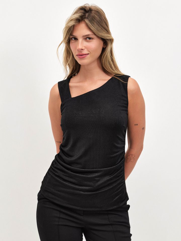 חולצה לורקס כיווצי צד בצבע שחור