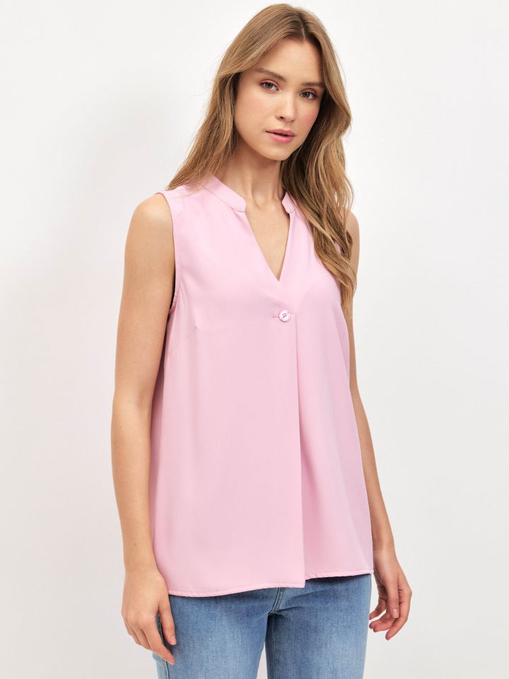 חולצה V כפתור PROMO בצבע ורוד עתיק