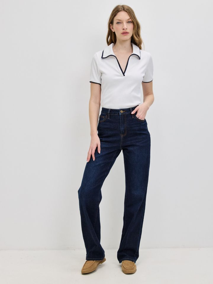 חולצה צוארון שילוב PROMO בצבע לבן