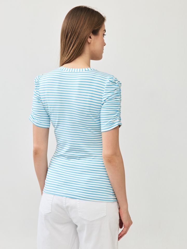 חולצה פסים כיווץ בשרוול PROMO בצבע טורקיז
