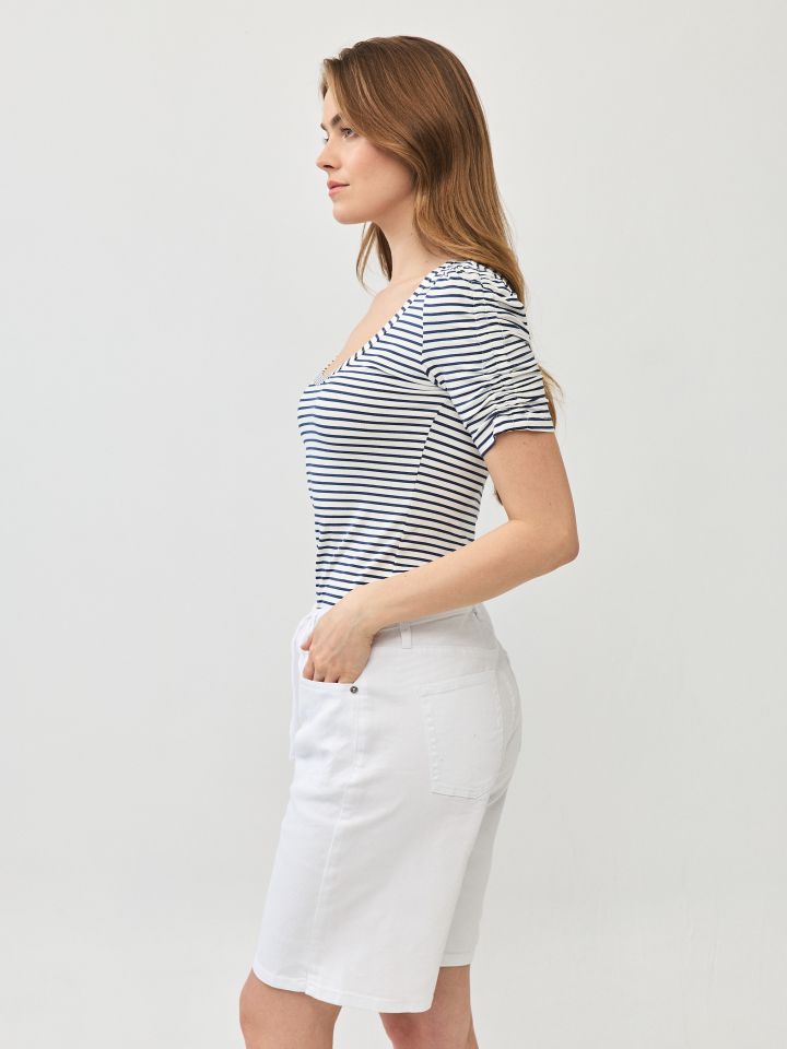 חולצה פסים כיווץ בשרוול PROMO בצבע נייבי