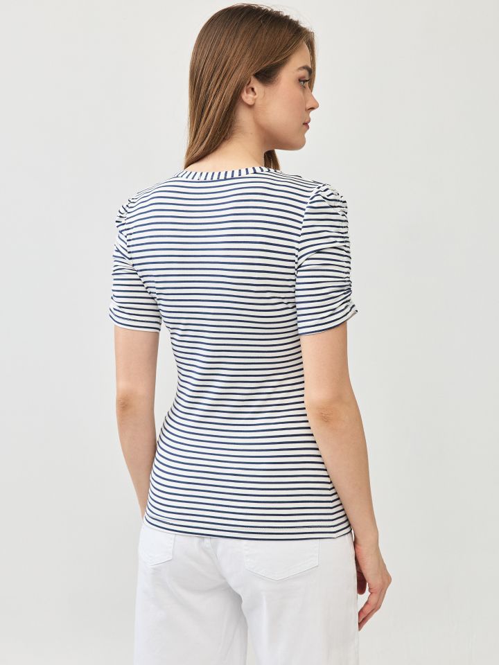 חולצה פסים כיווץ בשרוול PROMO בצבע נייבי