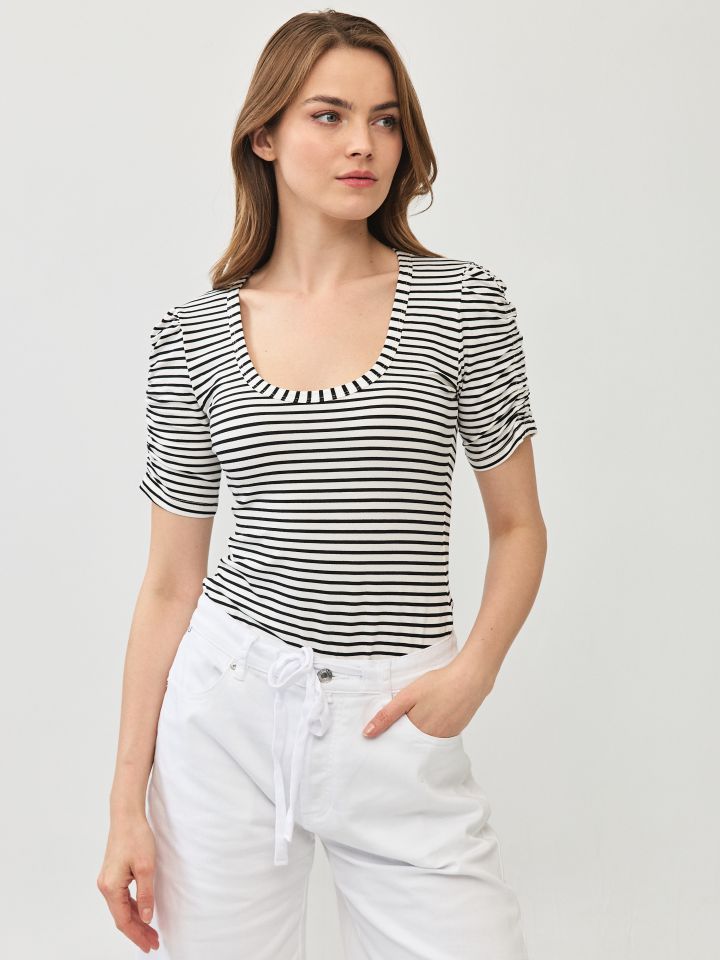 חולצה פסים כיווץ בשרוול PROMO בצבע שחור