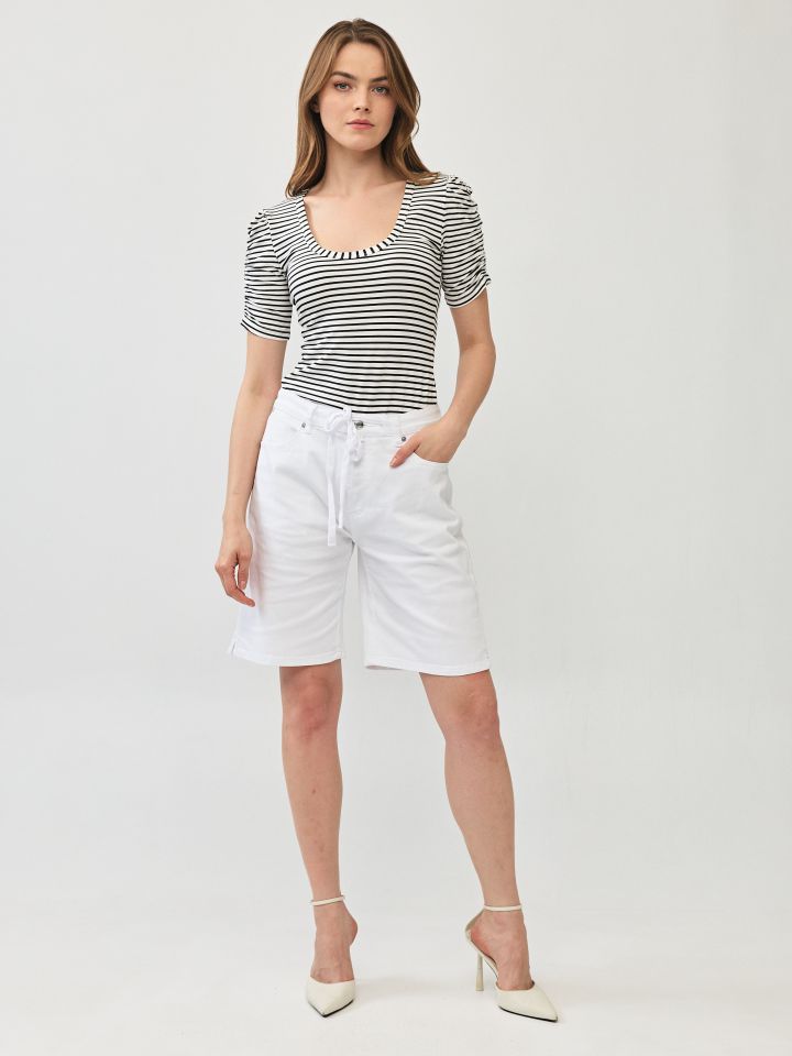 חולצה פסים כיווץ בשרוול PROMO בצבע שחור