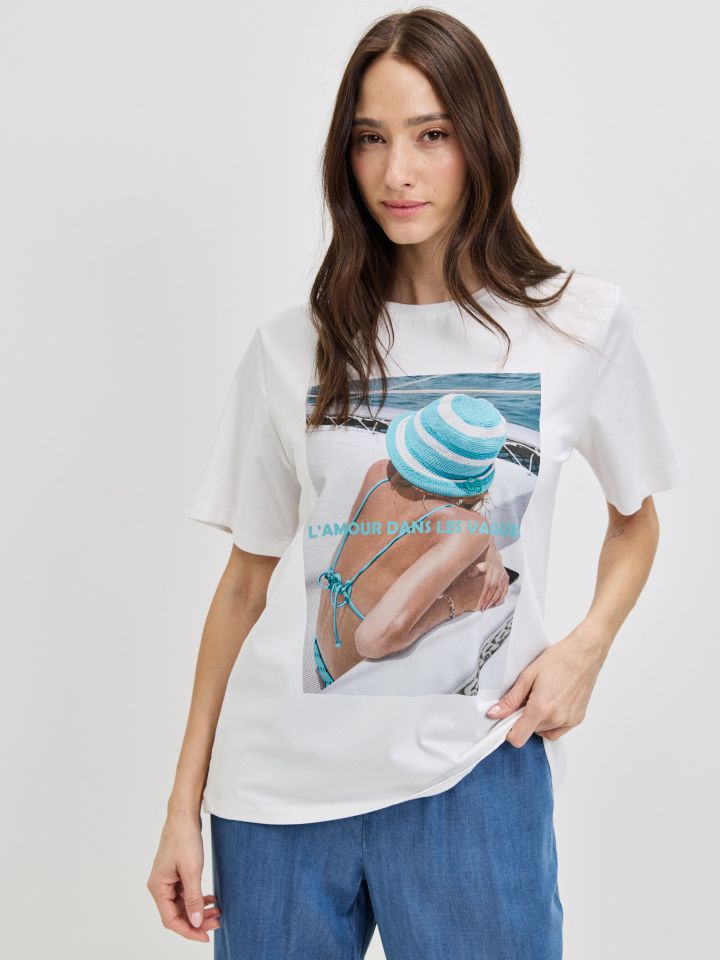 חולצה דפוס AMOUR PROMO בצבע לבן