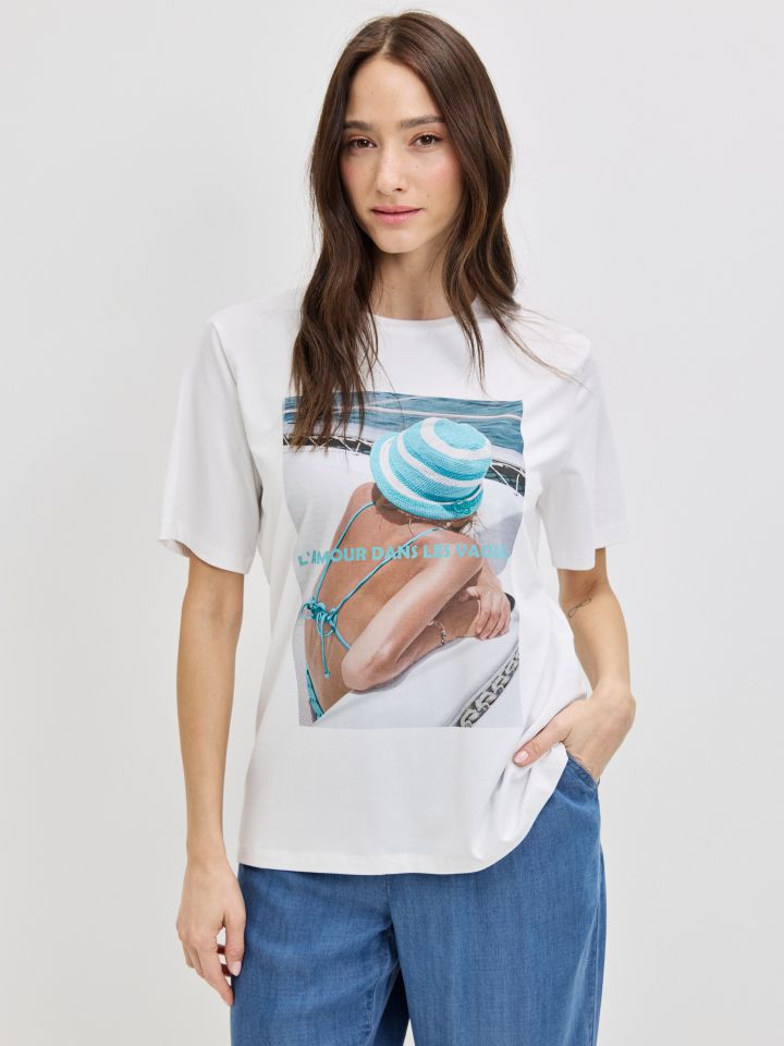 חולצה דפוס AMOUR PROMO בצבע לבן