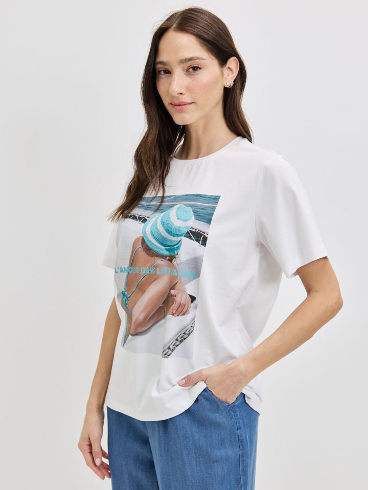 חולצה דפוס AMOUR PROMO בצבע לבן