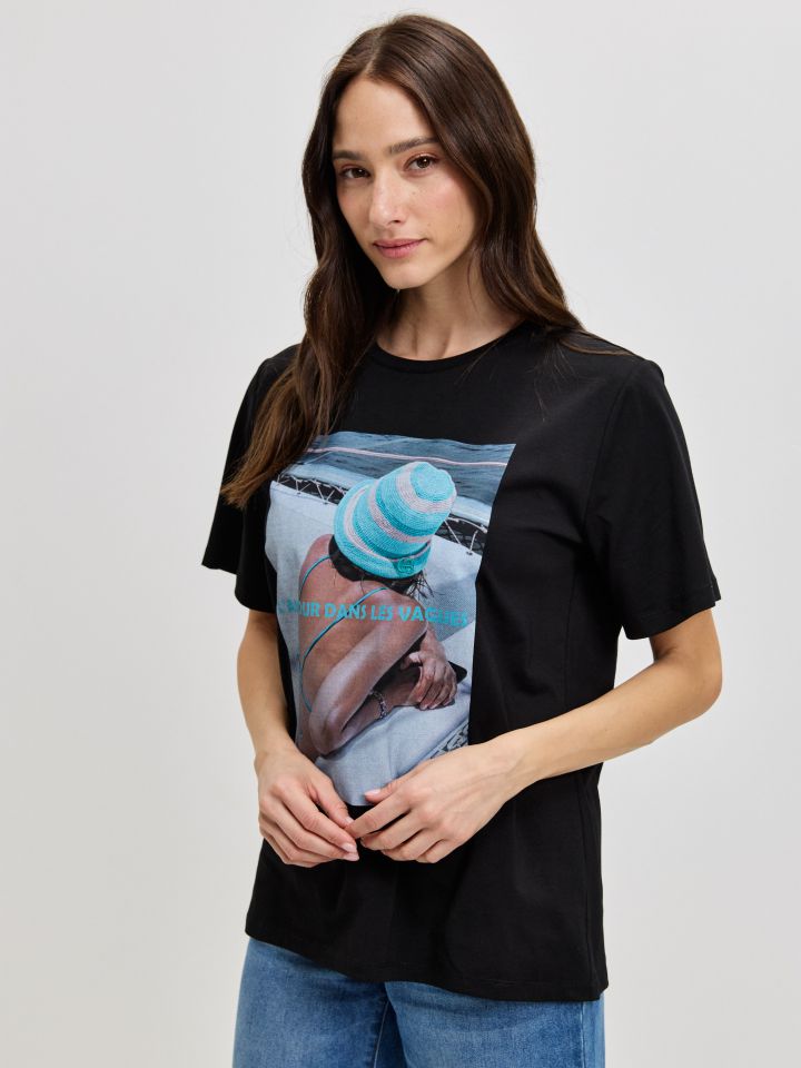 חולצה דפוס AMOUR PROMO בצבע שחור