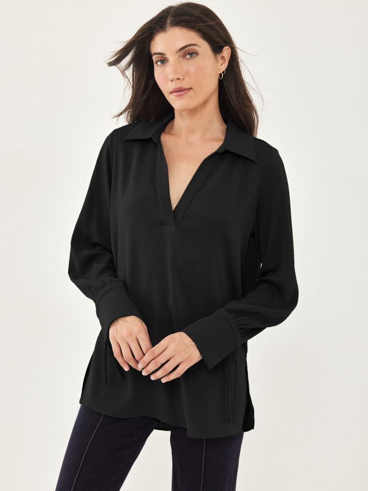 חולצה קשירה בשרוול בצבע שחור
