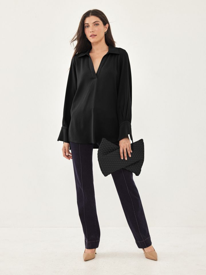חולצה קשירה בשרוול בצבע שחור