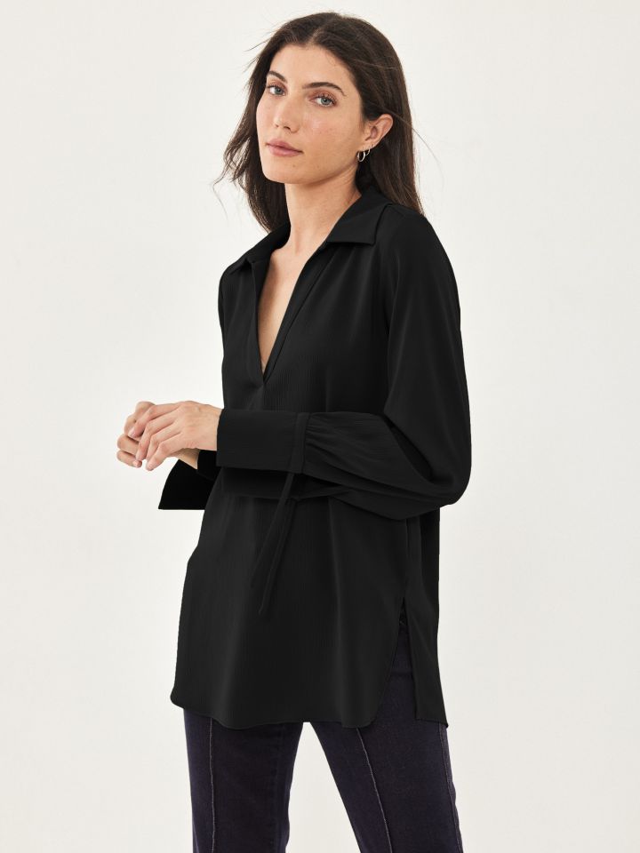 חולצה קשירה בשרוול בצבע שחור