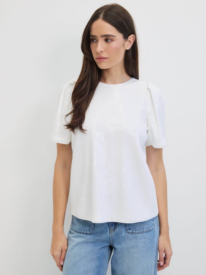 חולצה פייטים NATALY בצבע לבן