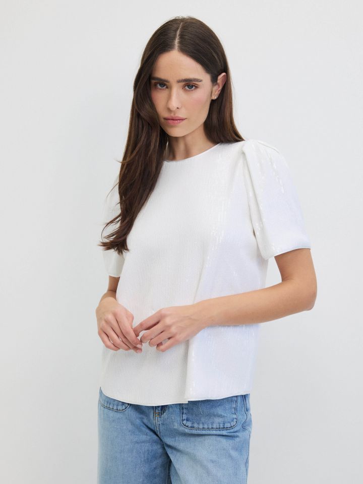 חולצה פייטים NATALY בצבע לבן