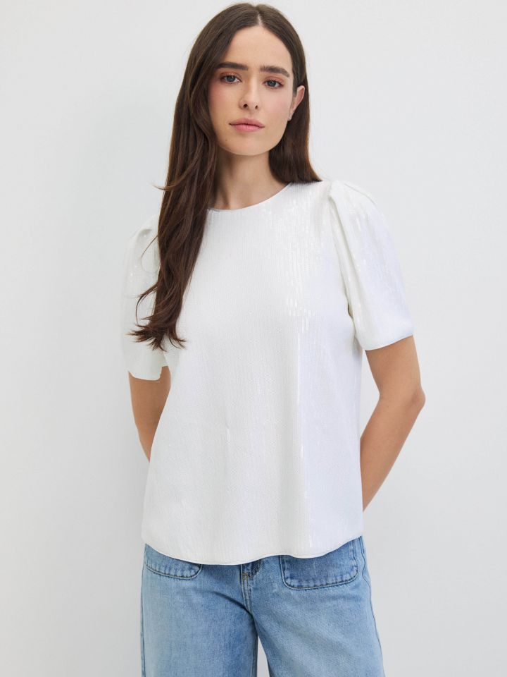 חולצה פייטים NATALY בצבע לבן