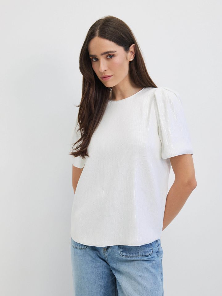 חולצה פייטים NATALY בצבע לבן