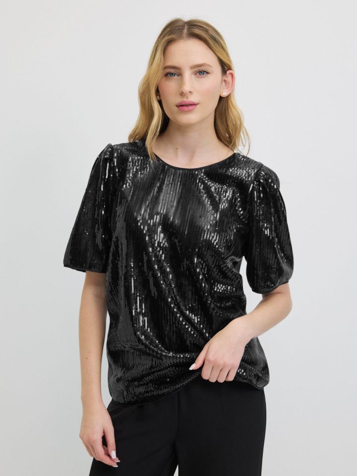 חולצה פייטים NATALY בצבע שחור